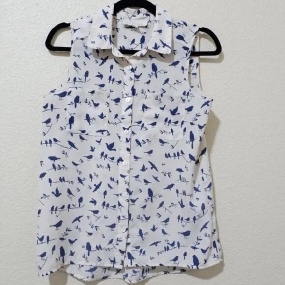 Olive & Oak Sleeveless novelty print top Bird print, button down. - Picture 3 of 11